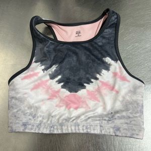 Justice Active Sports Bra BLACK, White, Pink Tie Dye Racerback - Size 30 - VGUC